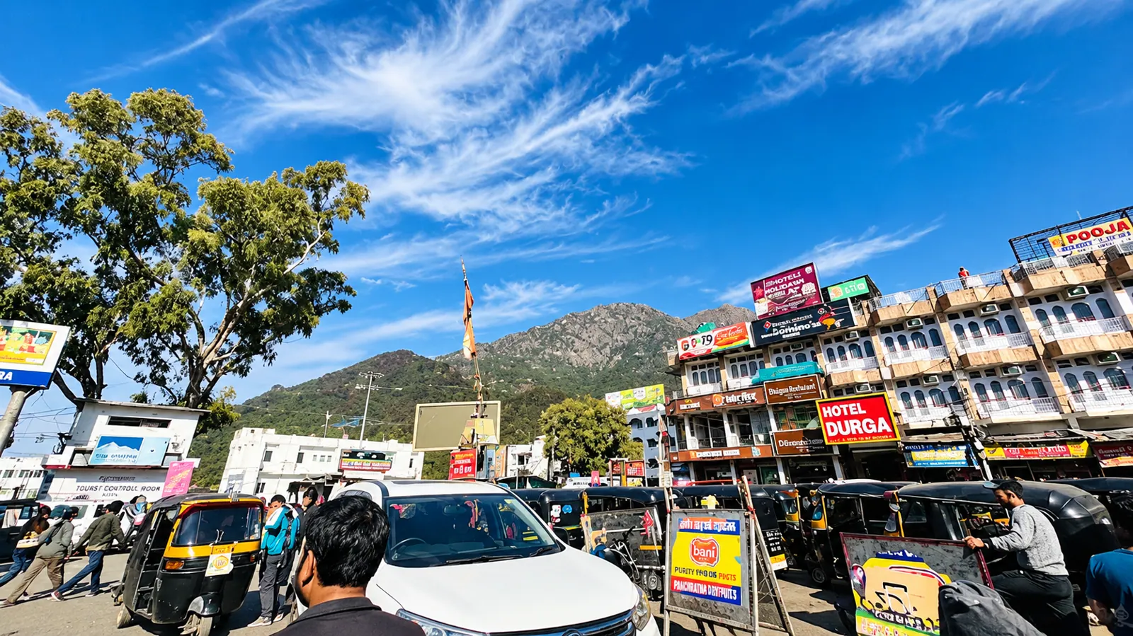 Katra bazaar and mountain landscape